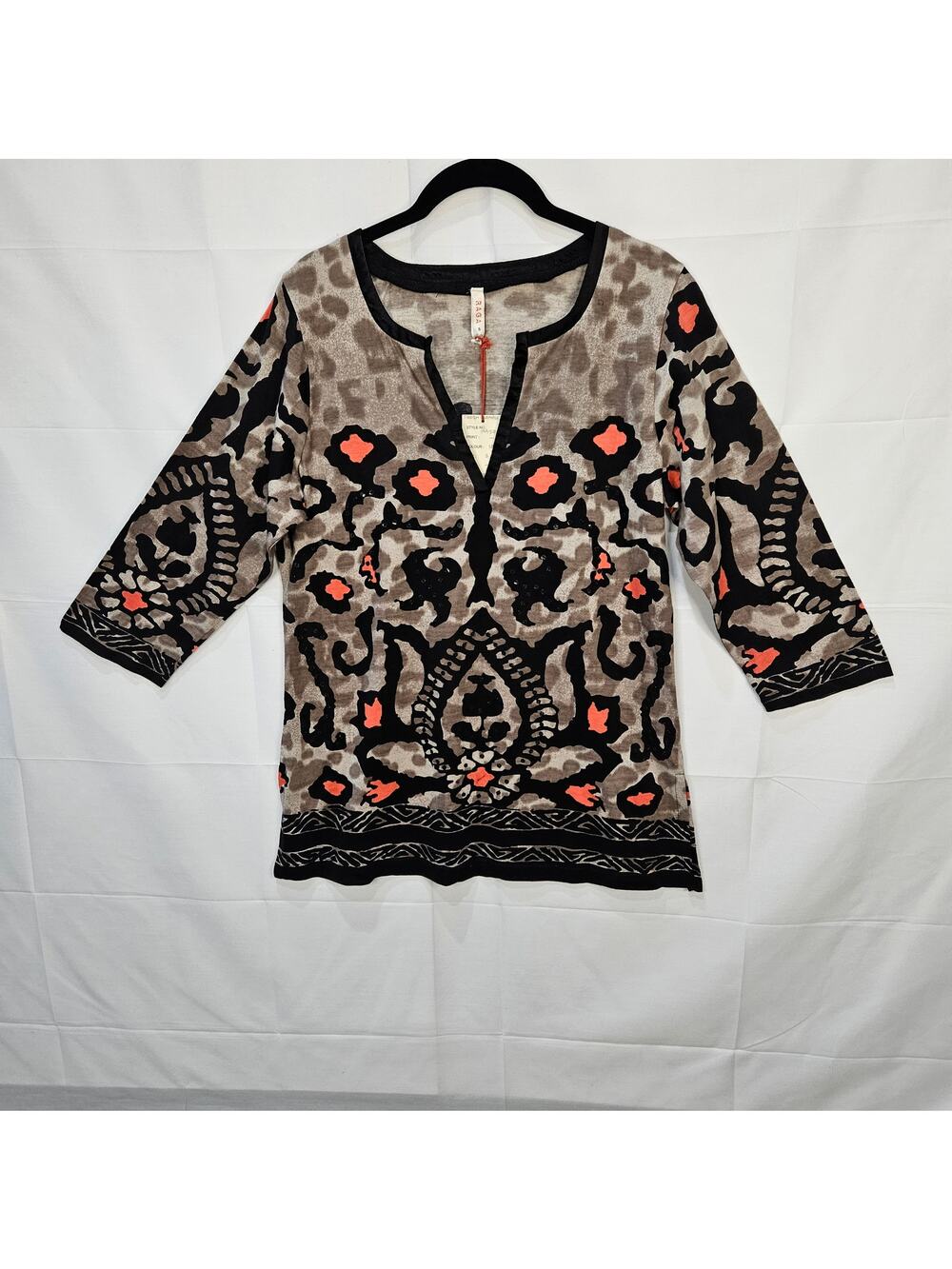 Raga [Sample] V Neck Blouse 3/4 Sleeve Tribal Leopard Size Small
